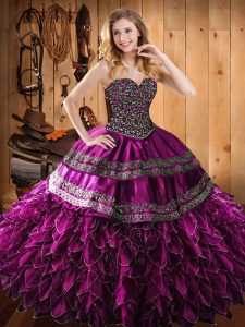 Floor Length Lace Up Sweet 16 Dresses Fuchsia for Military Ball and Sweet 16 and Quinceanera with Beading and Embroidery