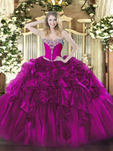 Designer Sweetheart Sleeveless Organza Quinceanera Dresses Beading and Ruffles Lace Up