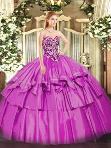 Comfortable Organza and Taffeta Sweetheart Sleeveless Lace Up Beading and Ruffled Layers Ball Gown Prom Dress in Lilac