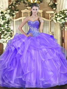 Lavender Sweetheart Neckline Beading and Ruffles Quinceanera Dresses Sleeveless Lace Up