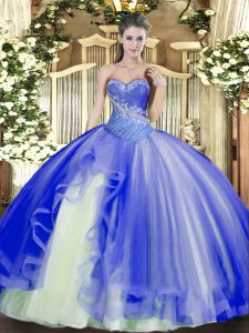Ball Gowns Sweet 16 Dresses Blue Sweetheart Tulle Sleeveless Floor Length Lace Up