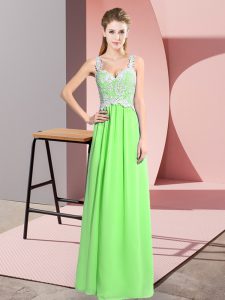 Sleeveless Chiffon Floor Length Zipper Prom Gown in with Lace