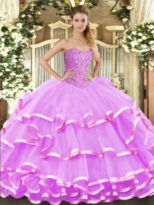 Dazzling Sweetheart Sleeveless Lace Up Quinceanera Dresses Lilac Organza