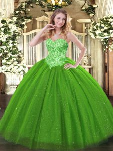 Sweetheart Sleeveless Sweet 16 Dress Floor Length Appliques Green Sequined