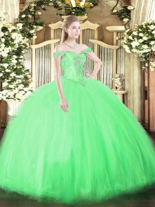 Pretty Sleeveless Tulle Floor Length Lace Up Sweet 16 Quinceanera Dress in with Beading