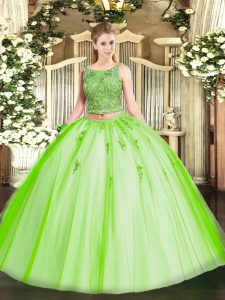 Tulle Scoop Sleeveless Lace Up Beading and Appliques 15 Quinceanera Dress in