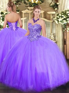 Floor Length Lavender Quinceanera Dress Tulle Sleeveless Appliques