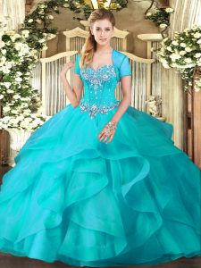 Beauteous Tulle Sleeveless Floor Length Quinceanera Gown and Beading and Ruffles