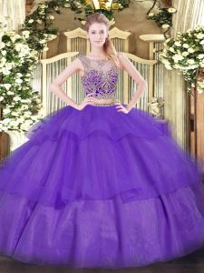Fabulous Floor Length Purple Quinceanera Gowns Scoop Sleeveless Lace Up