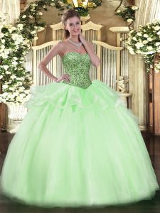 Floor Length Apple Green Quince Ball Gowns Sweetheart Sleeveless Lace Up