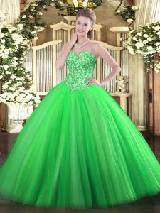 High End Ball Gowns Quinceanera Gowns Green Sweetheart Tulle Sleeveless Floor Length Lace Up