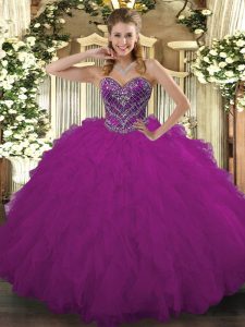 Chic Fuchsia Sweetheart Lace Up Beading and Ruffled Layers 15 Quinceanera Dress Sleeveless