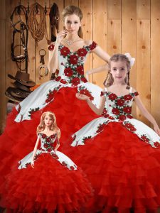 Floor Length Ball Gowns Sleeveless Red Sweet 16 Quinceanera Dress Lace Up