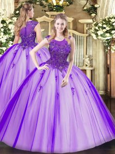 Purple Scoop Zipper Beading Sweet 16 Dress Sleeveless