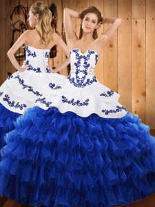 Royal Blue Quinceanera Gowns Military Ball and Sweet 16 and Quinceanera with Embroidery and Ruffled Layers Sweetheart Sl