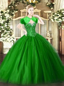 Green Lace Up Quinceanera Dresses Beading Sleeveless Floor Length