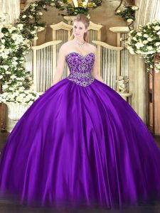 High Quality Beading Quinceanera Dress Purple Lace Up Sleeveless Floor Length