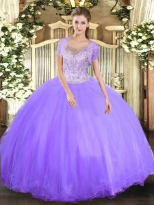 Lavender Sleeveless Beading Floor Length Quinceanera Gowns
