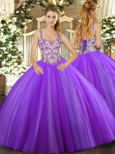 Unique Floor Length Lace Up Sweet 16 Quinceanera Dress Lavender for Sweet 16 and Quinceanera with Beading and Appliques