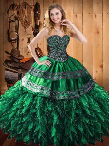 Wonderful Green Sweetheart Lace Up Beading and Embroidery and Ruffles Sweet 16 Dresses Sleeveless
