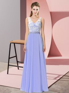 Chiffon V-neck Sleeveless Backless Beading Dress for Prom in Lavender