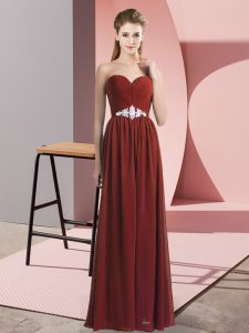 Rust Red Chiffon Lace Up Prom Gown Sleeveless Floor Length Beading
