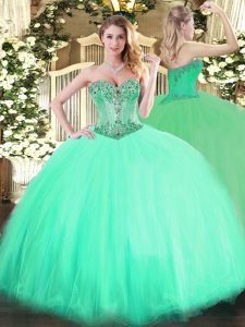 Aqua Blue 15 Quinceanera Dress Sweet 16 and Quinceanera with Beading Sweetheart Sleeveless Lace Up