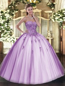 Lavender Sweetheart Lace Up Beading Quinceanera Dress Sleeveless