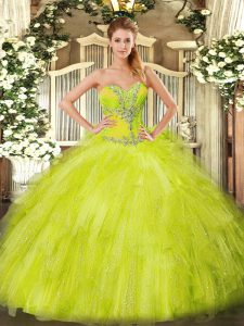 Glorious Yellow Green Sleeveless Organza Lace Up Quinceanera Dresses for Sweet 16 and Quinceanera