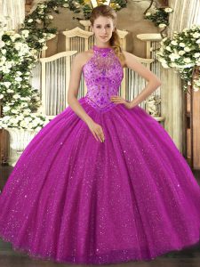 Sleeveless Lace Up Floor Length Beading and Embroidery Ball Gown Prom Dress