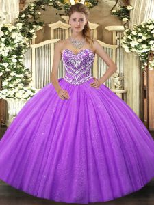 Tulle Sweetheart Sleeveless Lace Up Beading 15th Birthday Dress in Lavender