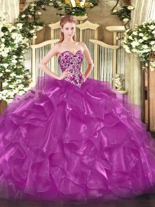 Fitting Fuchsia Vestidos de Quinceanera Military Ball and Sweet 16 and Quinceanera with Beading and Ruffles Sweetheart S