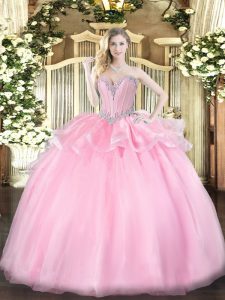 Organza Sleeveless Floor Length 15th Birthday Dress and Beading