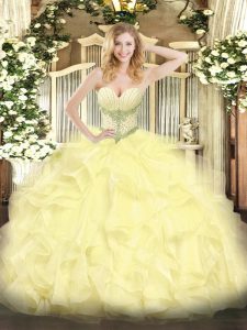 Exceptional Yellow 15 Quinceanera Dress Military Ball and Sweet 16 and Quinceanera with Beading and Ruffles Sweetheart S