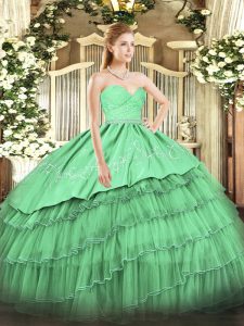 High Class Floor Length Ball Gowns Sleeveless Green Quince Ball Gowns Zipper