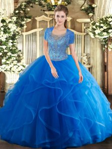 Floor Length Ball Gowns Sleeveless Royal Blue Quinceanera Gowns Clasp Handle