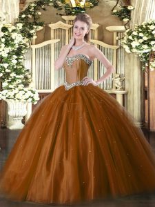Rust Red Lace Up Sweetheart Beading Quinceanera Gown Tulle Sleeveless