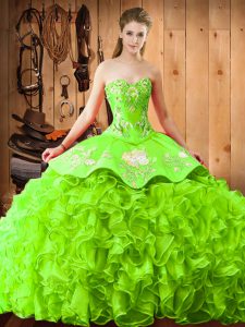 Sleeveless Embroidery and Ruffles Lace Up Quinceanera Dress with Brush Train