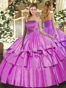 Strapless Sleeveless Lace Up 15th Birthday Dress Lilac Organza