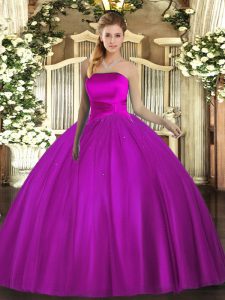 Floor Length Fuchsia Ball Gown Prom Dress Strapless Sleeveless Lace Up