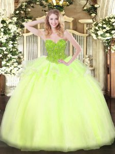 Yellow Green Sleeveless Organza Lace Up Quinceanera Dress for Military Ball and Sweet 16 and Quinceanera