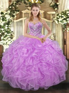 Lilac Sweetheart Neckline Beading Ball Gown Prom Dress Sleeveless Lace Up