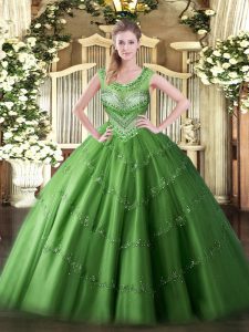 Stylish Ball Gowns Quince Ball Gowns Green Scoop Tulle Sleeveless Floor Length Lace Up