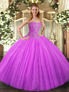 Delicate Sweetheart Sleeveless Tulle Quinceanera Dress Beading Lace Up
