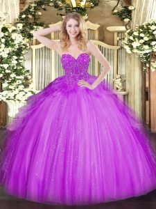 Cheap Lavender Sleeveless Tulle Lace Up Quinceanera Gowns for Military Ball and Sweet 16 and Quinceanera