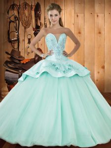Apple Green Sleeveless Satin and Organza Lace Up Quince Ball Gowns for Military Ball and Sweet 16 and Quinceanera
