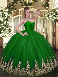 Admirable Green Sweetheart Neckline Appliques Sweet 16 Dress Sleeveless Zipper