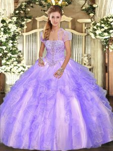 Luxurious Floor Length Lavender Ball Gown Prom Dress Strapless Sleeveless Lace Up