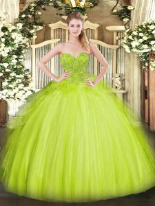 Dramatic Yellow Green Sleeveless Tulle Lace Up Vestidos de Quinceanera for Military Ball and Sweet 16 and Quinceanera
