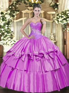 Traditional Sweetheart Sleeveless Lace Up Ball Gown Prom Dress Lilac Organza and Taffeta